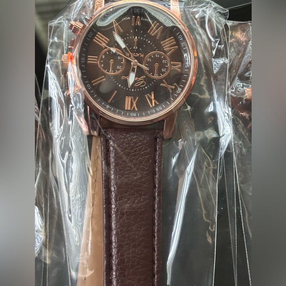 Brown Faux Leather Men's Watch
